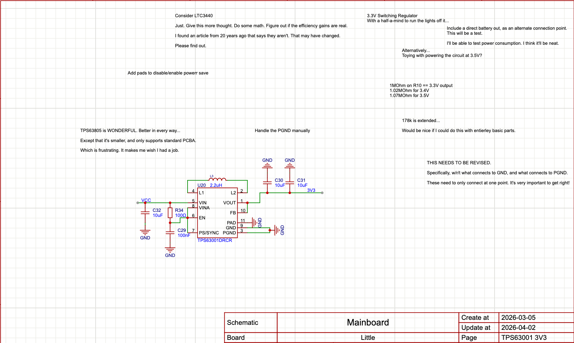 TPS63001 3V3 Switching Power Supply Schematic