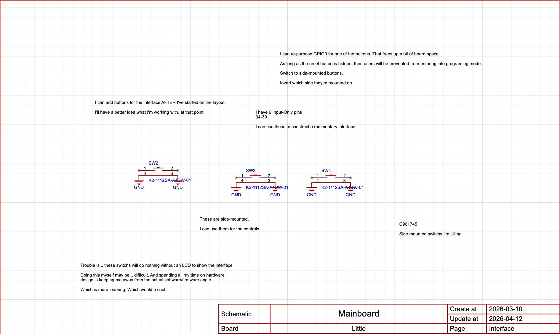 User Facing Buttons Schematic