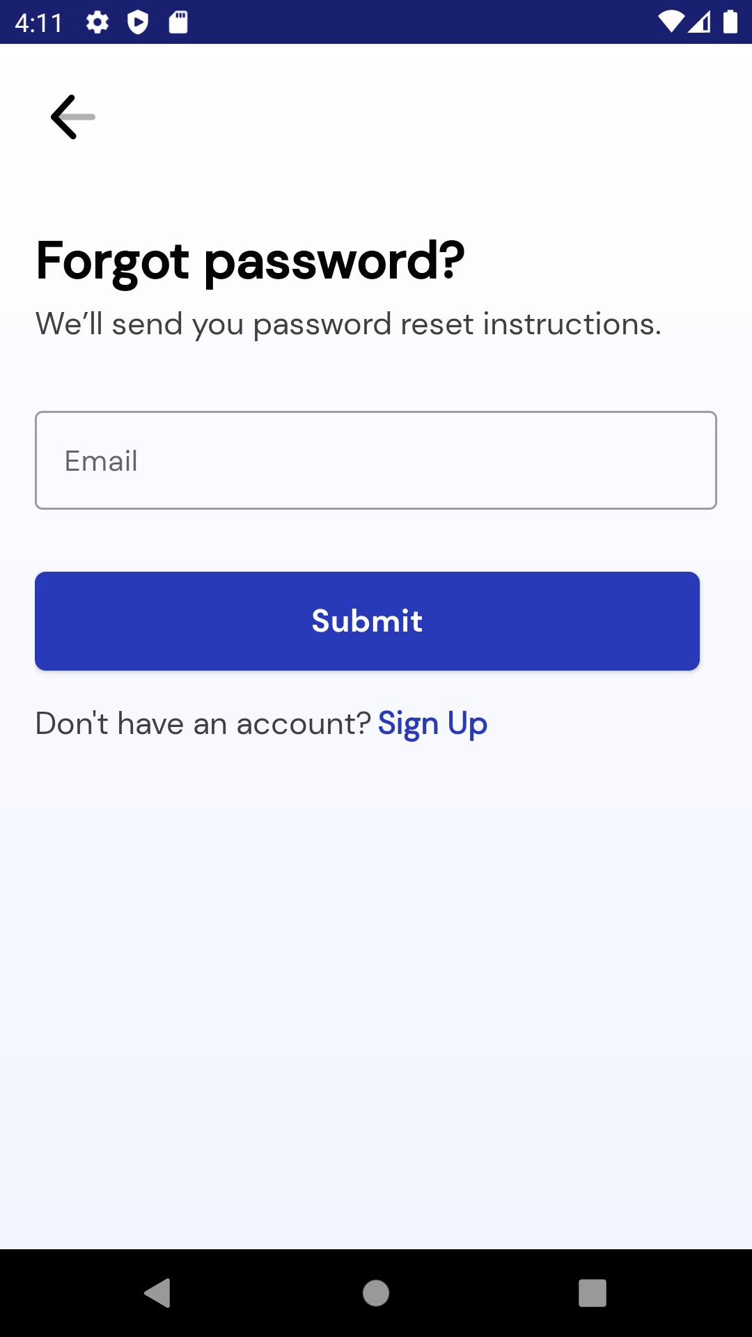 Forgot Password page for the Motiometer android app