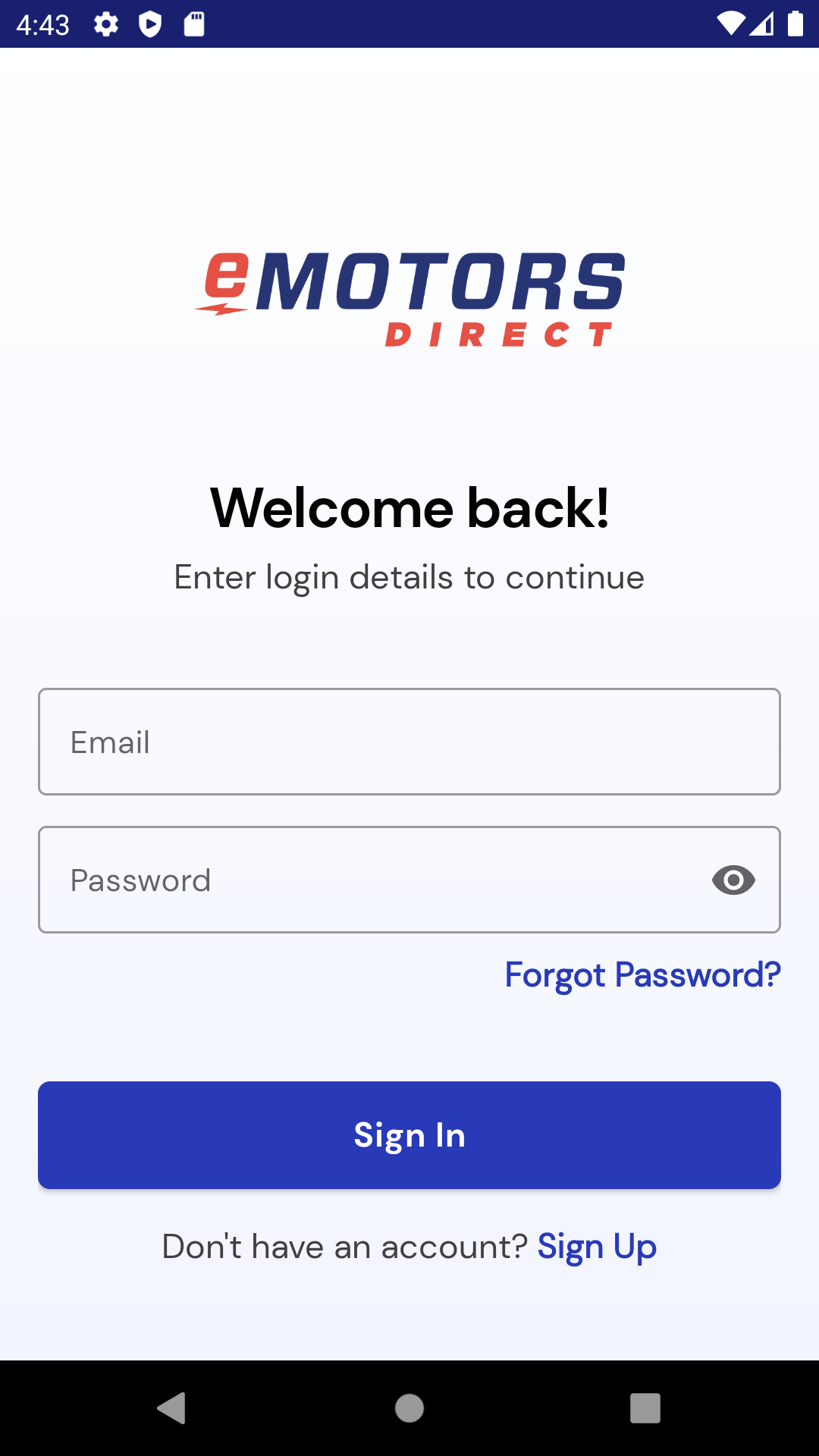 Login page for the Motiometer android app