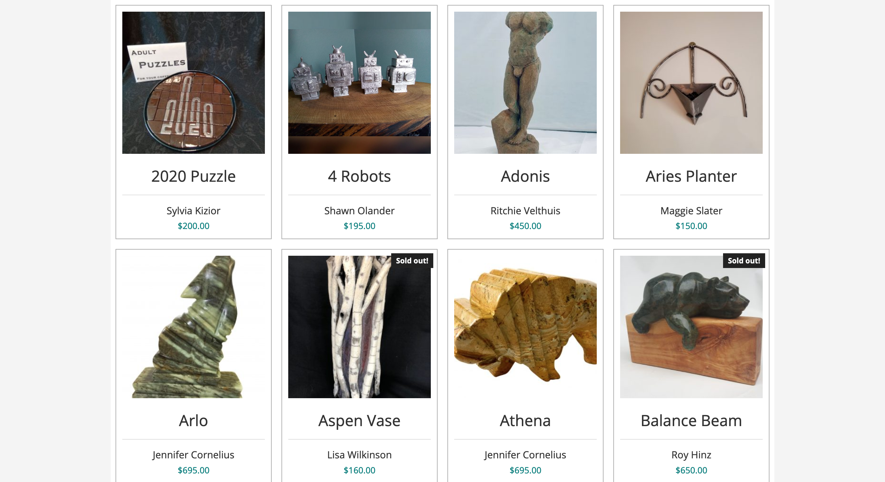 Image of the listings page for the Pivot Point Art Sale & Show.