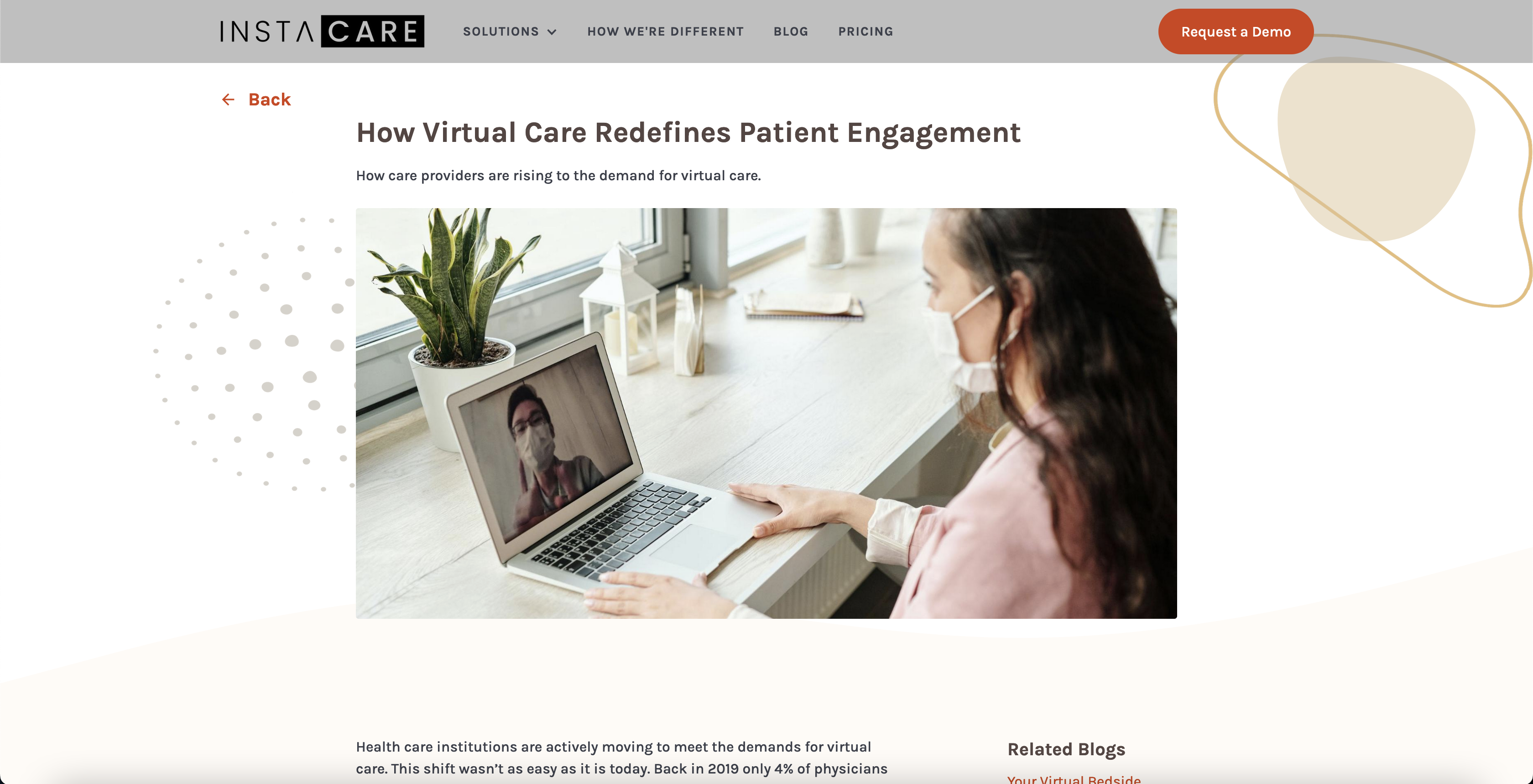 A blog post from instacaretech.com, about how Virtual Care redefines patient engagement.