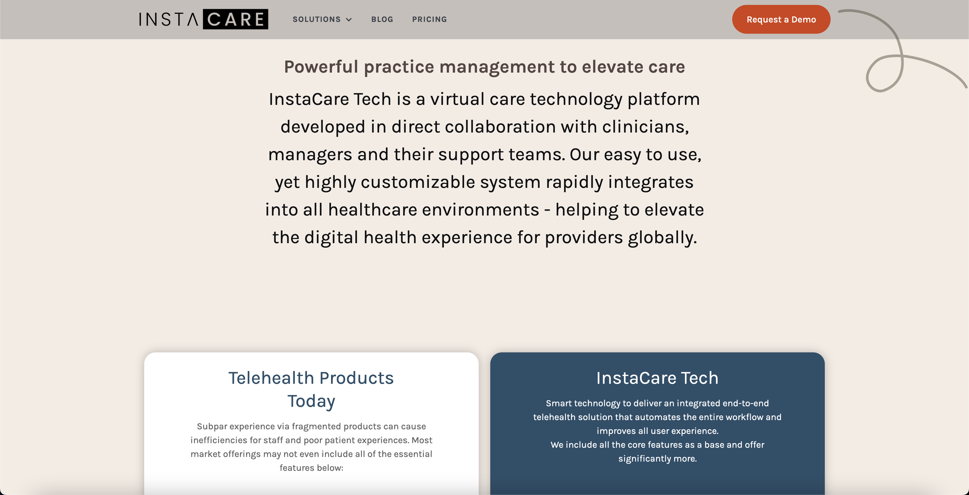 Comparison page from instacaretech.com, illustrating hour our product differs from our competitors.