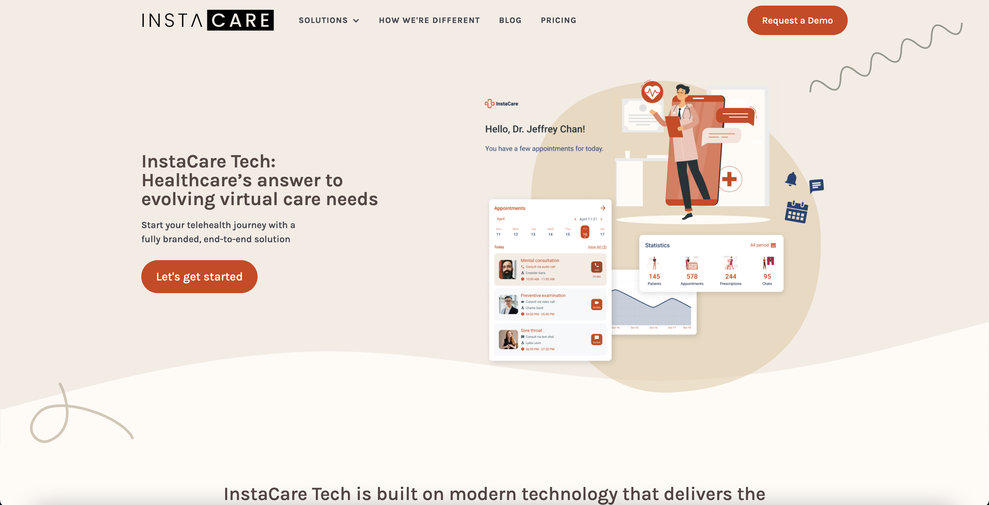 Home page for instacaretech.com, where visitors can find out more about our SAAS offering.